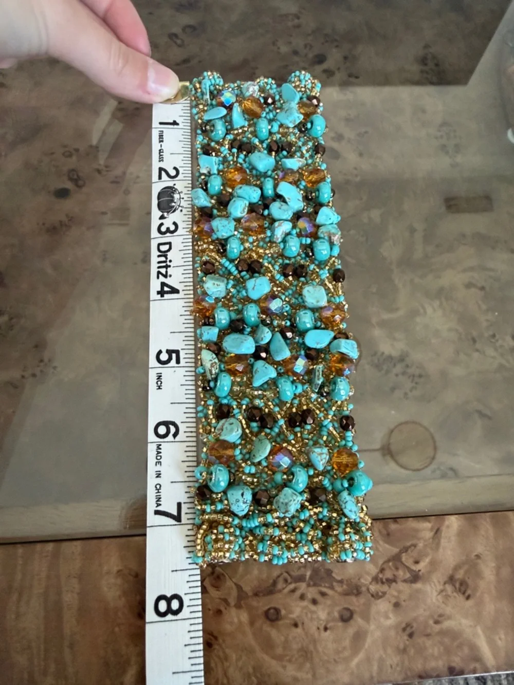 Handmade Turquoise & Gold Beaded Cuff Bracelet
